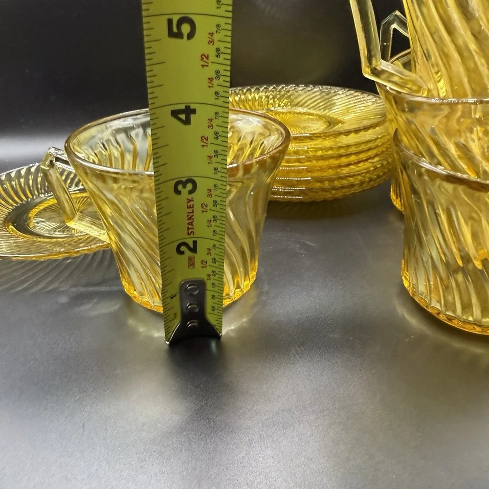 Vintage Amber Depression Federal Glass Company Diana Swirl cup & saucer sets /8